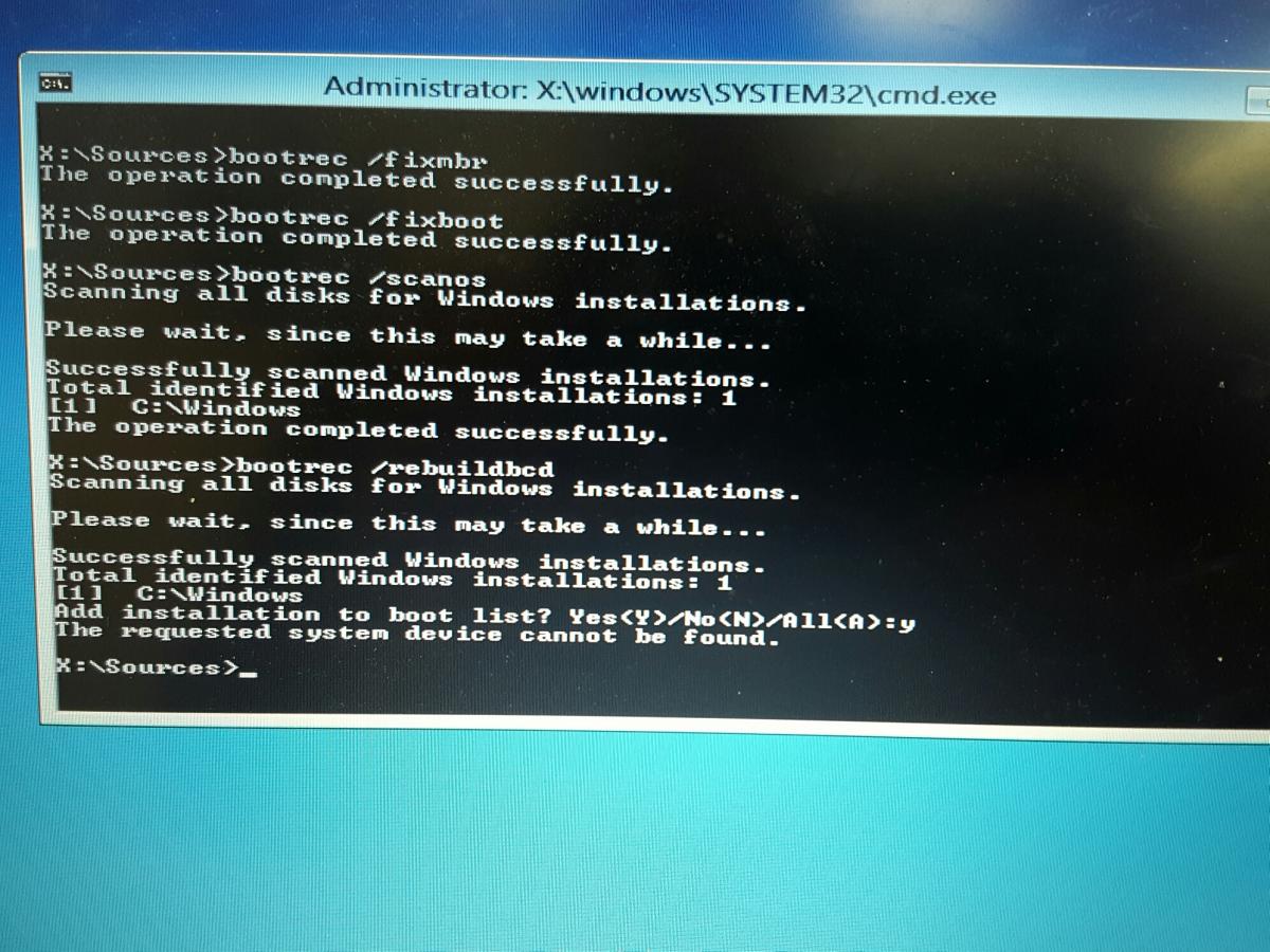 bootrec rebuildbcd the requested system device cannot be found bootrec rebuildbcd the requested system device cannot be found