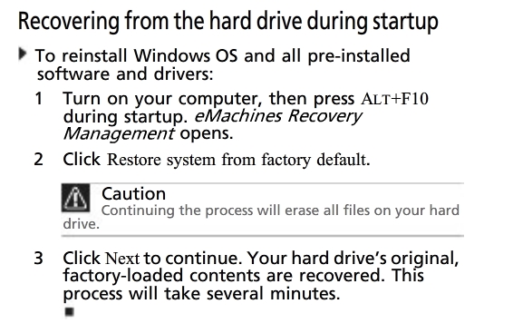 How do you perform a system restore on an eMachines computer?