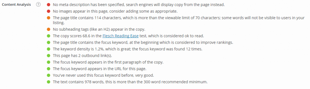 Yoast content analysis