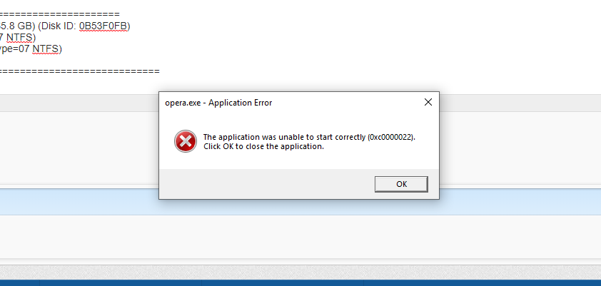 Duplicated]opera.exe unable to start correctly due to Error Oxc0000022