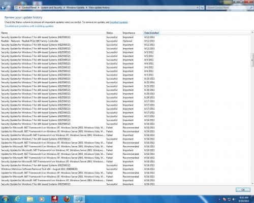 Screen Capture of Update History with Initial and Repeated Successful Installations of KB2556532 (9-19-2011).jpg