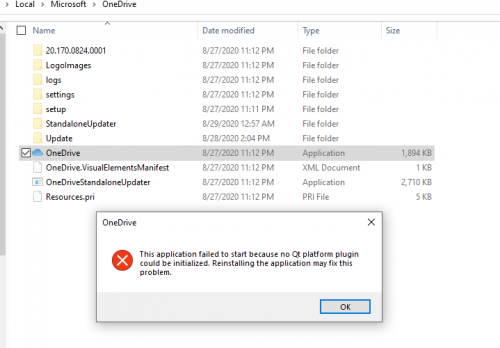 Application Failed to Start Because no QT Platform Plugin-OneDrive [So ...